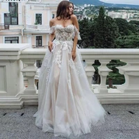 banvasac bohemian sweetheart tulle a line wedding dresses lace appliques sweep train backless bridal gowns