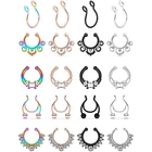 Поддельные кольца для пирсинга перегородки носа серьги-кольца Нержавеющаясталь искусственная для губ, ушей, носа кольца для пирсинга перегородки носа кольца пирсинг изделие псевдо зажим на нос кольца