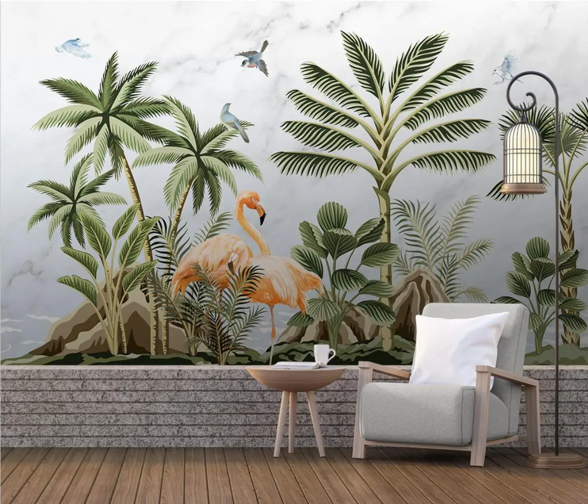 

beibehang custom Landscape Background mural Tapestry wallpapers for Living Room Bedroom Tropical plant flamingo 3d wallpaper