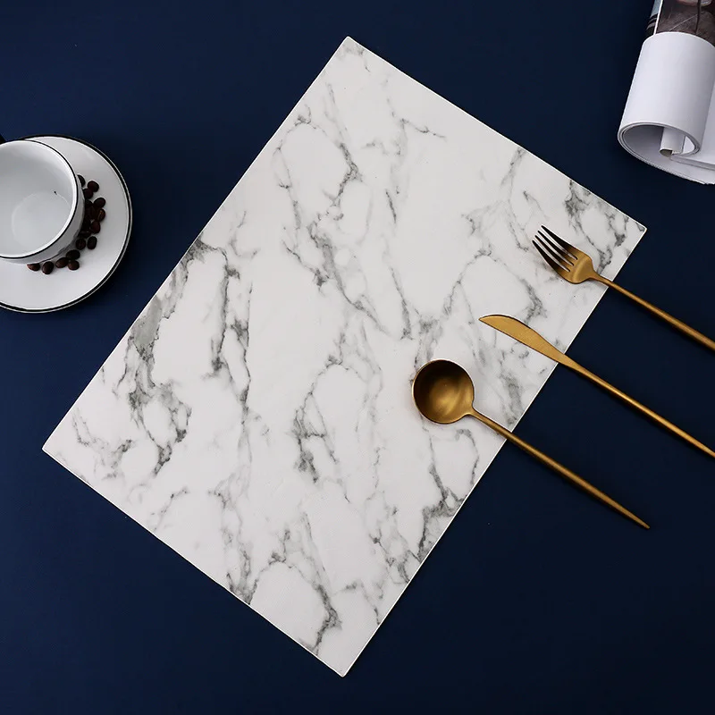 

Nordic Table Mat Leather PVC Placemats Marble Non-slip Coaster for Tableware Kitchen Home New Year Decor Dining