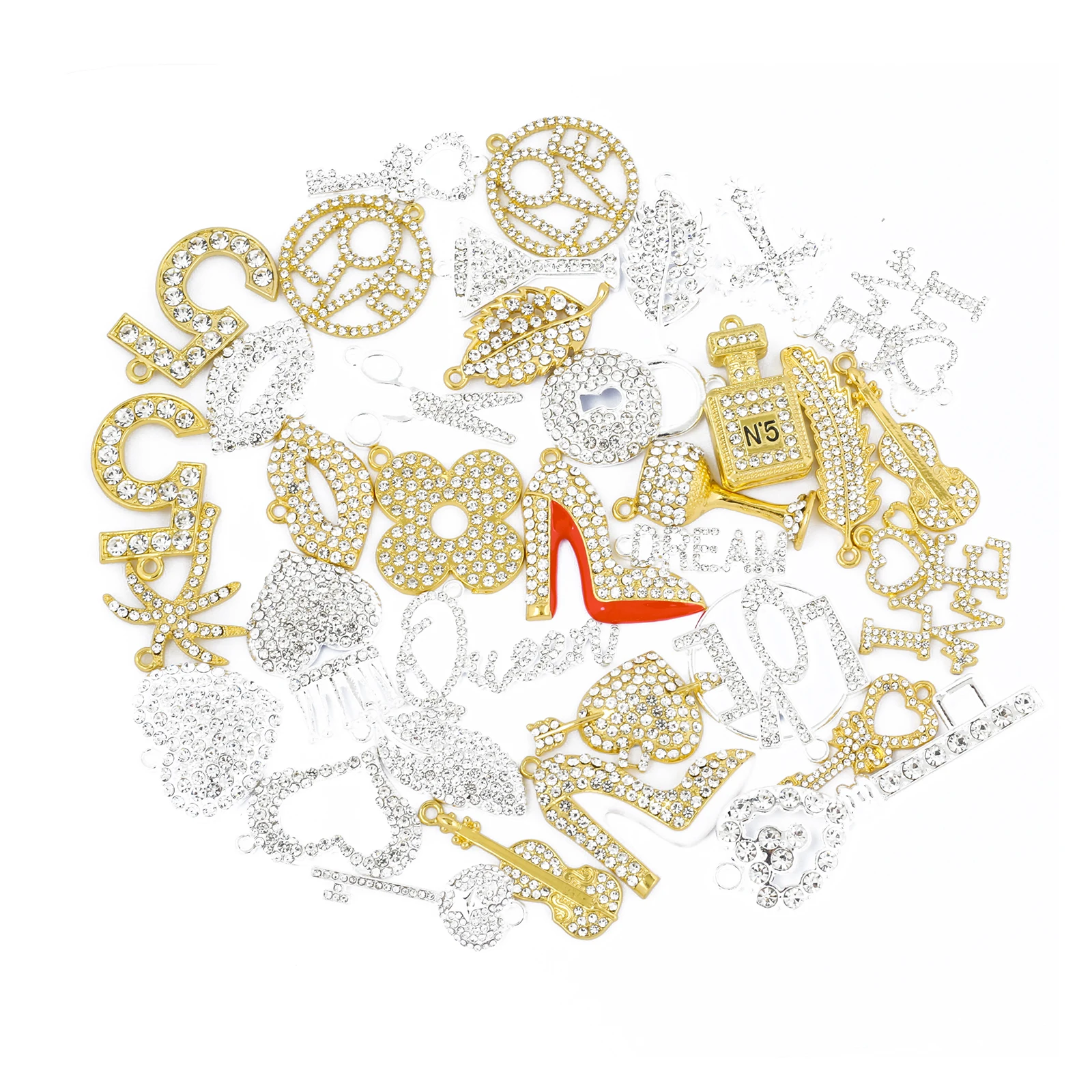 

35pcs Mixed Fashion Charms Gold Plated and Silver Plated Fit for women's DIY jewelry accessories