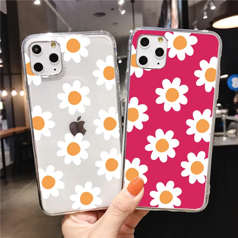 

Transparent Color Flowers Daisy Phone Case For iPhone 11 Pro Max X XS max XR 6s 7 8 Plus SE 2020 clear soft TPU Shockproof Cover
