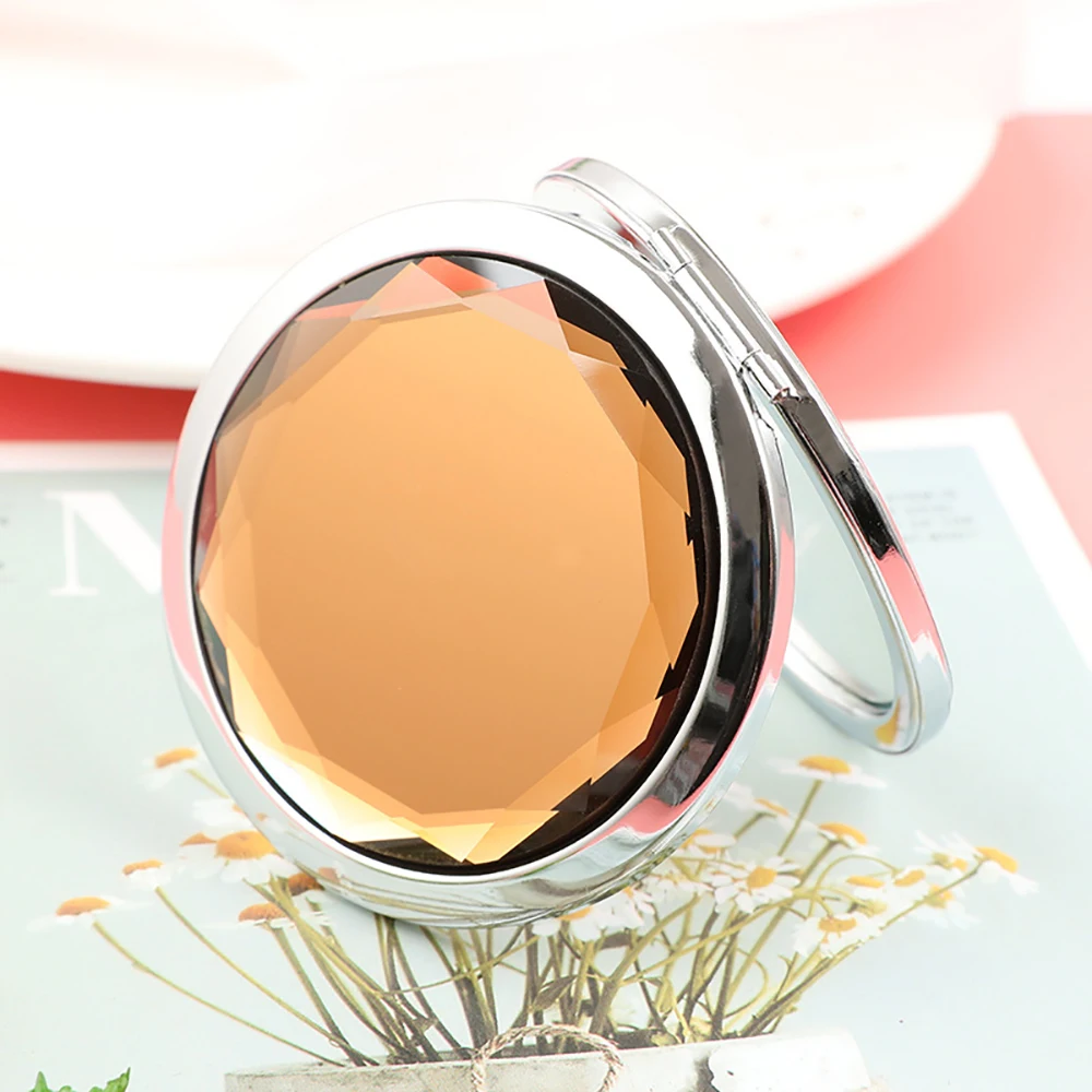 Блестящее металлическое Кристальное зеркало для макияжа роскошное портативное