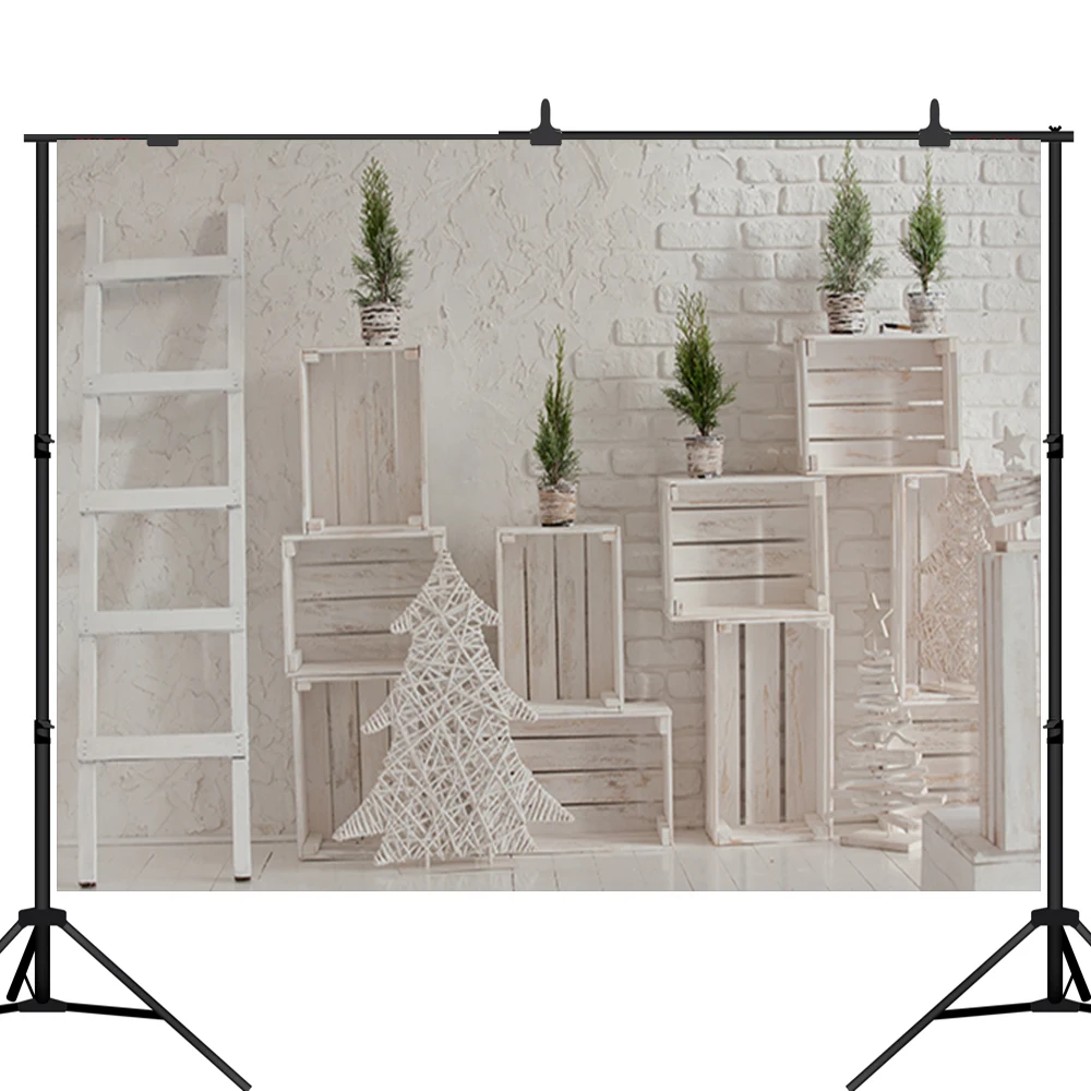 

Lyavshi Christmas Backdrop Vinyl Photography Background Christmas Tree Wood Stair brick wall Children Backdrops for Photo Studio