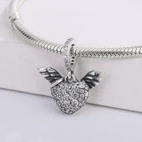 925 sterling silver cz transparent zircon heart shaped angel wings pendant charm bracelet jewelry making for original pandora