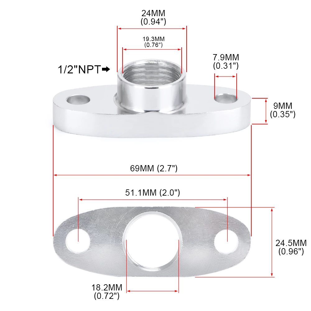 Фото LZONE - 1/2 NPT Женский Алюминиевый Масляный сливной турбо фланец T3 T4 T04 GT40 GT55 ODF-02 серебристый JR-OFG32 №5
