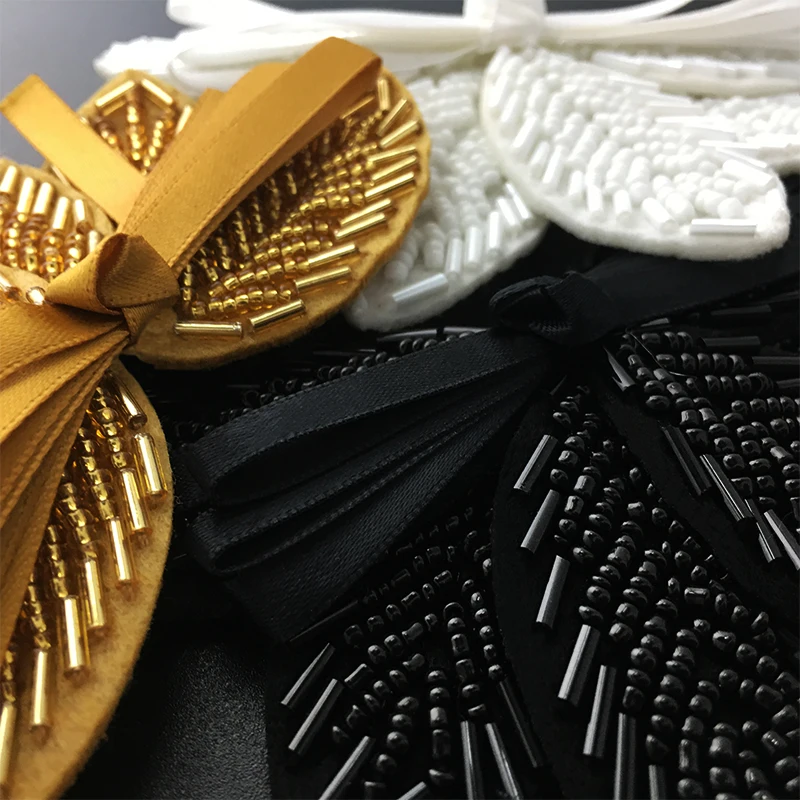 

High-end hand-made bowknot beaded embroidery patch applique is used for DIY patches decoration on clothes, skirts and suit