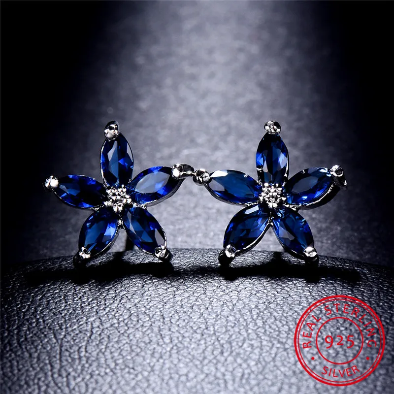 Роскошные женские свадебные серьги из натурального с голубым сапфиром в