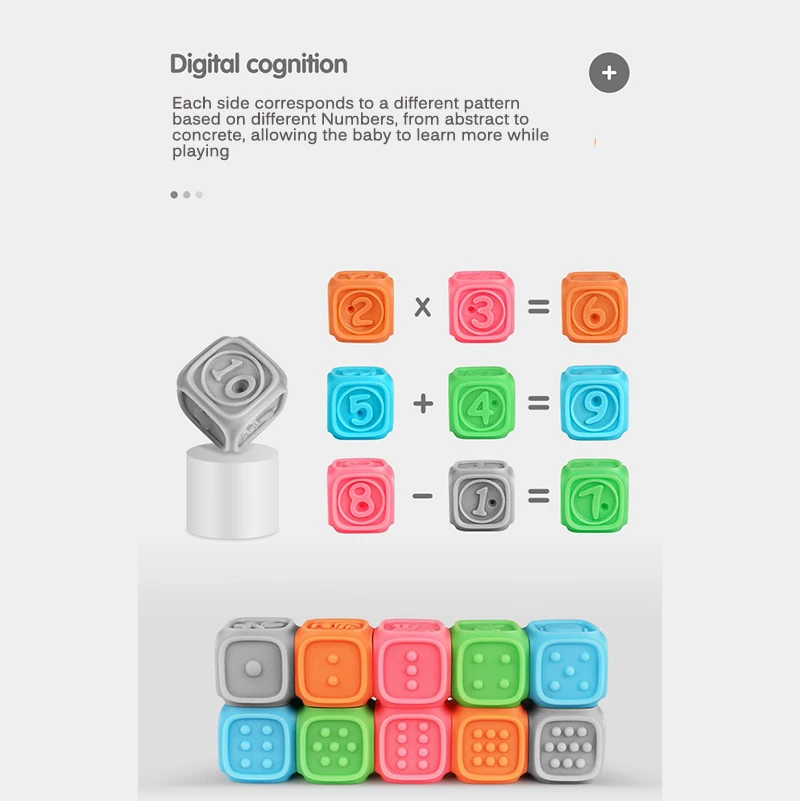 

Baby Teething Silicone Teether Toy 3D Soft Blocks Baby Grip Toy Bath Toddlers Simple Geometric Logical Thinking Ability Toys