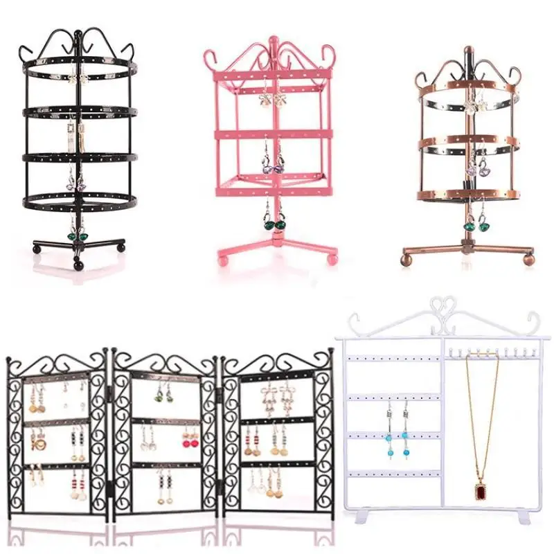 3 /4 уровня Вращающаяся круглая витрина для серег металлическая вращающаяся