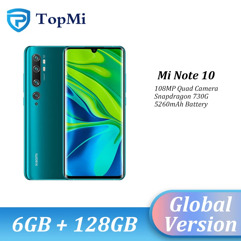 Глобальная версия смартфона Xiaomi Mi Note 10 6 Гб RAM 128 ГБ ROM 108MP Penta Camera 5260 мАч Snapdragon 730G 47