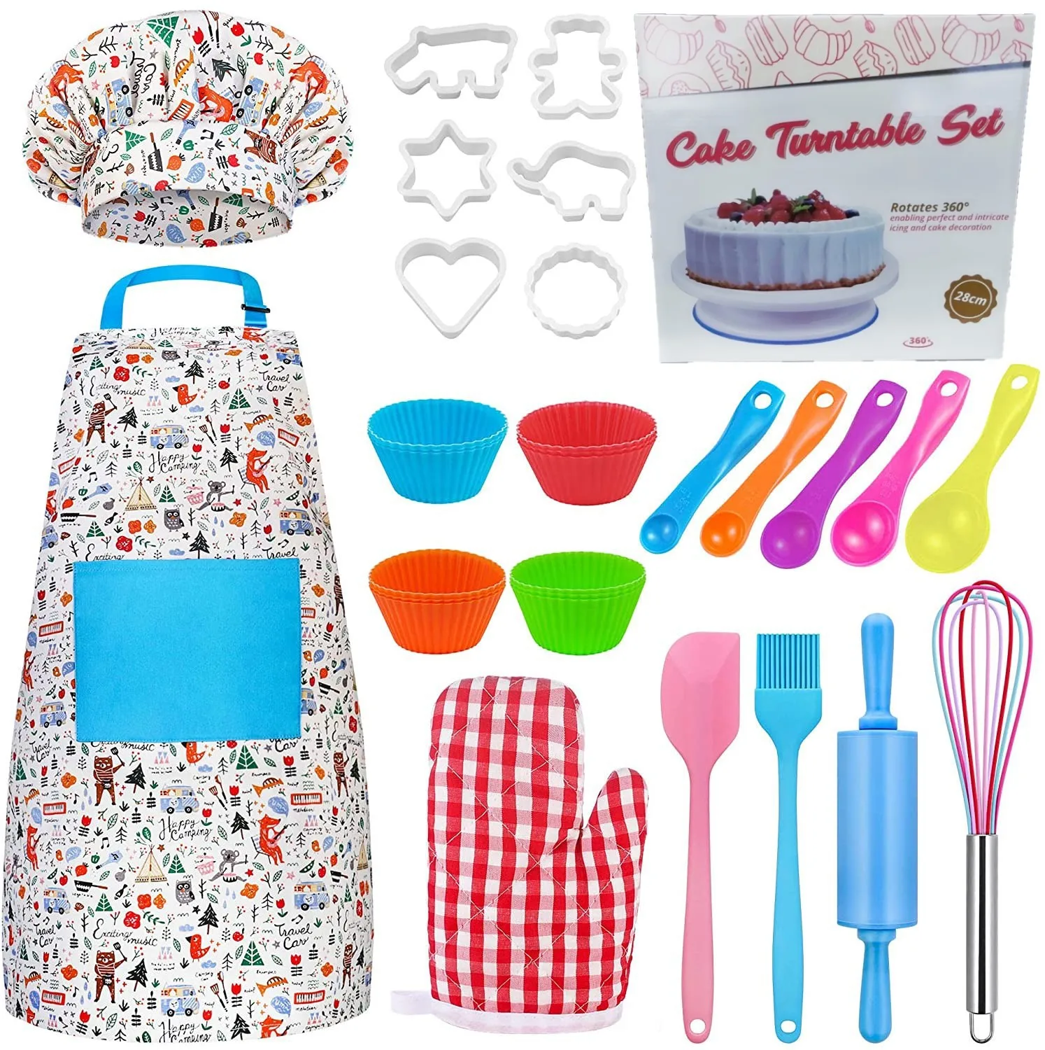 

Parent-child Activity Baking Tool Set Suitable for Girls Boys Gifts Children's Aprons Chef Hats Silicone Cups Oven Gloves Etc