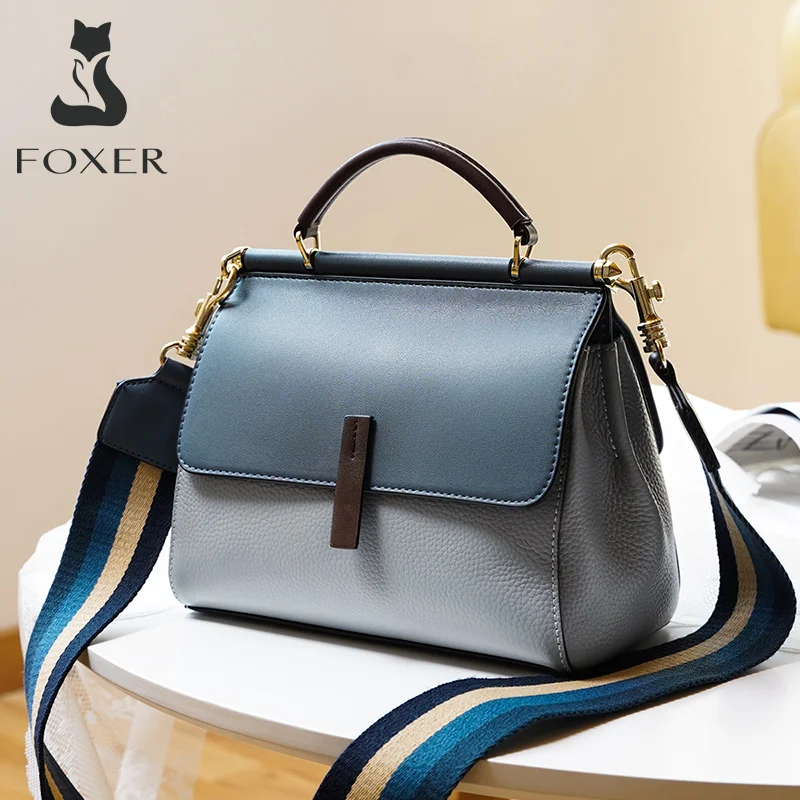 foxer genuine leather women handbag office women commuter tote lady shoulder bag large capacity crossbody purse bags free global shipping