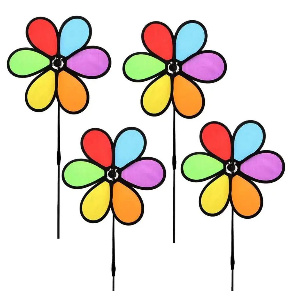 

4 шт. цвета радуги с цветочным рисунком мельница ветра вертушка дома шланг для полива огорода, двора, декоративные детские игрушки Сад орнам...