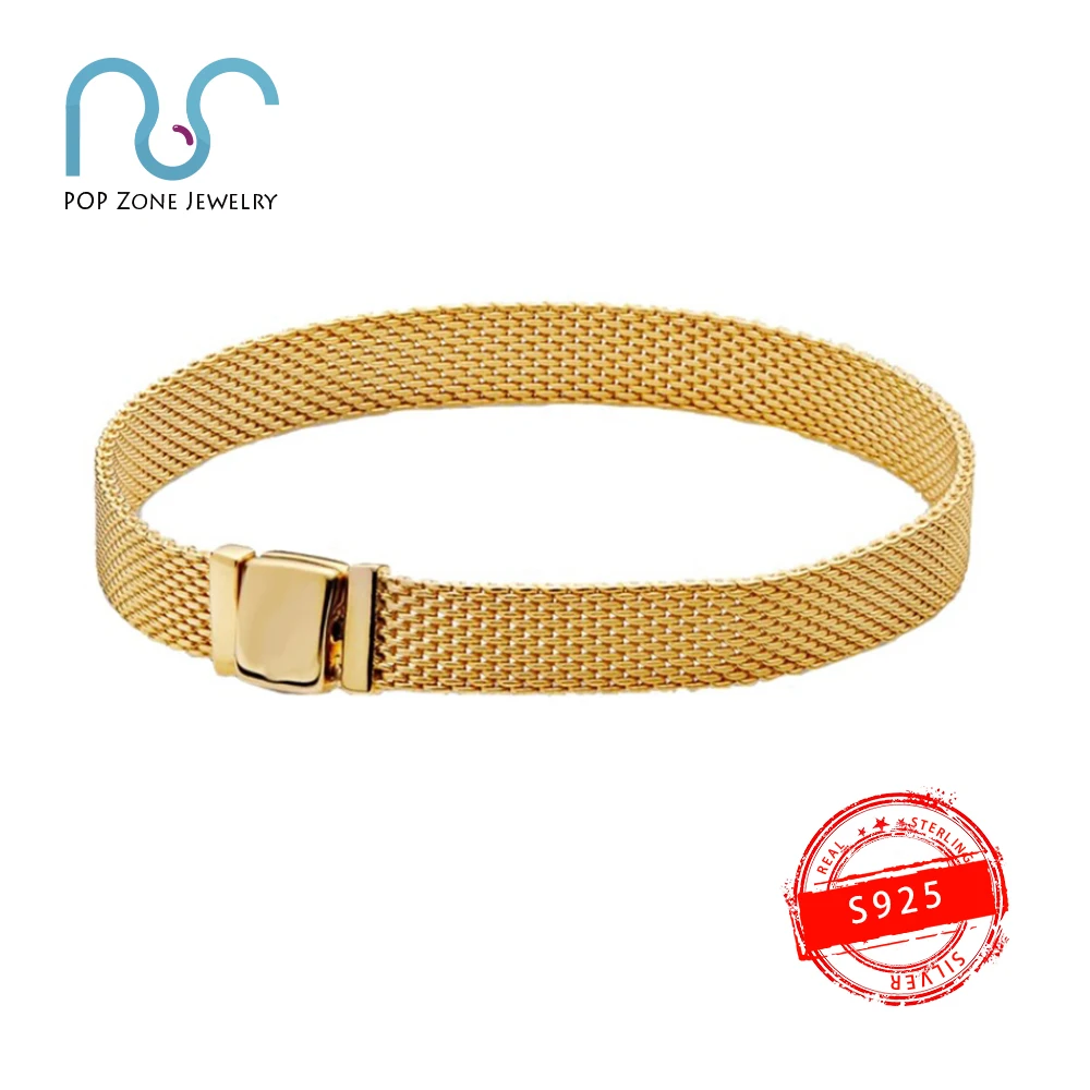 

Fit Original Pan Charm Bracelet S925 Sterling Silver Bracelet Golden Reflexions Mesh Bracelet Female Brand Qualified New Gift