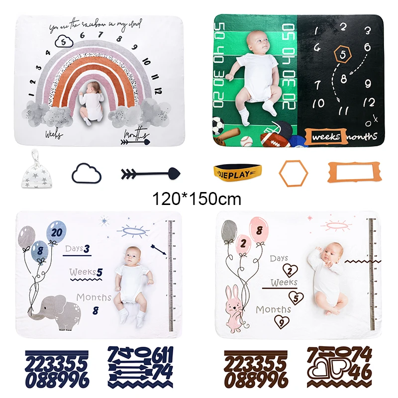 

Младенец новорожденный ежемесячный рост веха одеяло мягкий фланелевый реквизит для фотосъемки фон ткань памятный ковер унисекс подарок па...