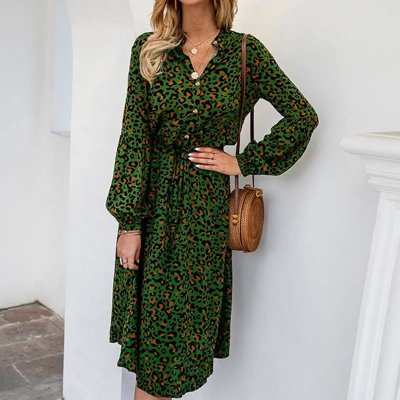 2020 модное леопардовое платье женское весеннее с длинным рукавом принтом на
