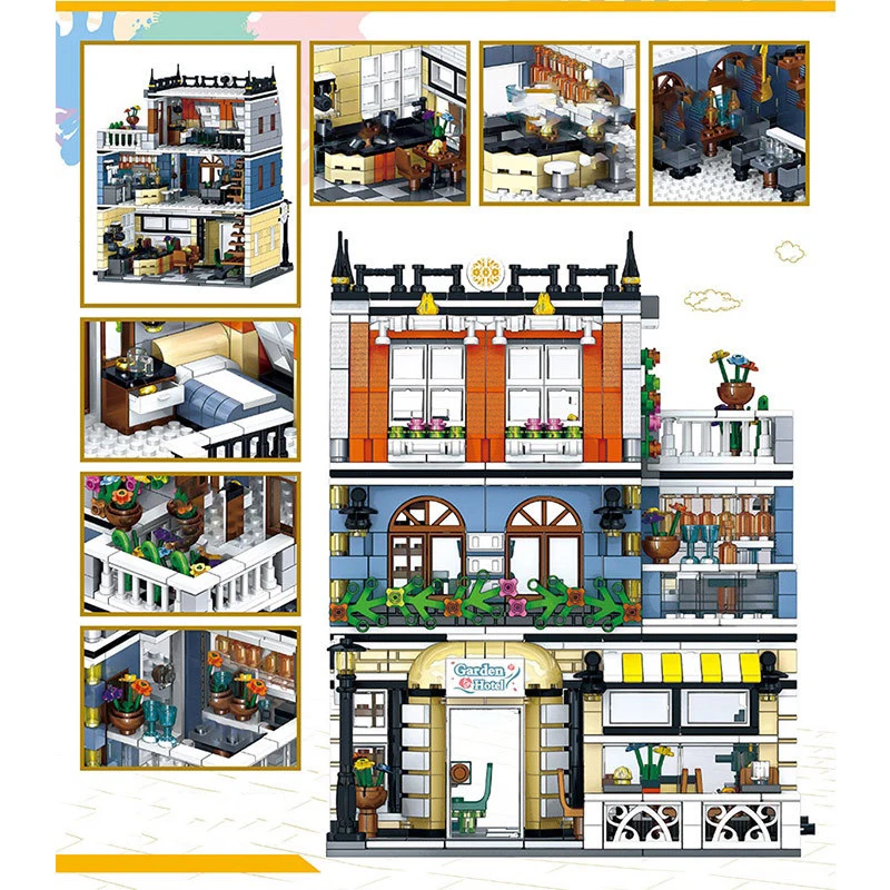 

Mailackers City Street View Hotel Architecture House Modular Building Block City Building Shop Bricks Educational Toys For Kids