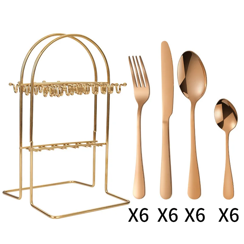 

Luxury Dinnerware Dinner Set 24pcs Stainless Steel Cutlery Set Gold Knife Fork Spoon Dishwasher Safe Tableware Set DropShipping