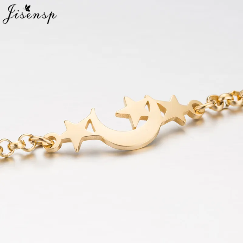 Jisensp Korean Style Moon and Stars Stainless Steel Bracelet Fashion Jewelry for Women Girls Delicate Star Luna Charm | Украшения и