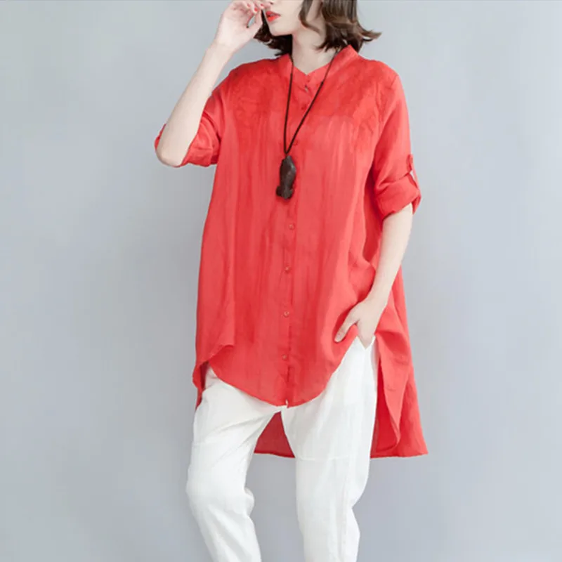 Johnature 2020 Новые повседневные корейские Длинные асимметричные топы и блузки с