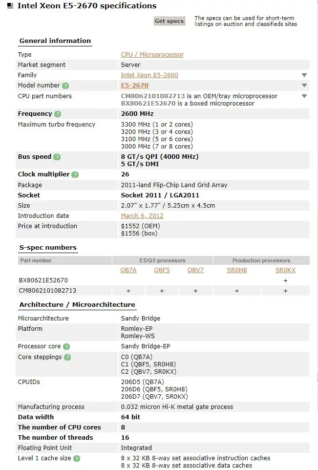 Процессор Xeon E5-2670 8 ядер 2 60 ГГц 20 МБ смарт-Кеш 00 ГТ/с QPI TDP 115 Вт LGA 2011 ЦПУ 100%