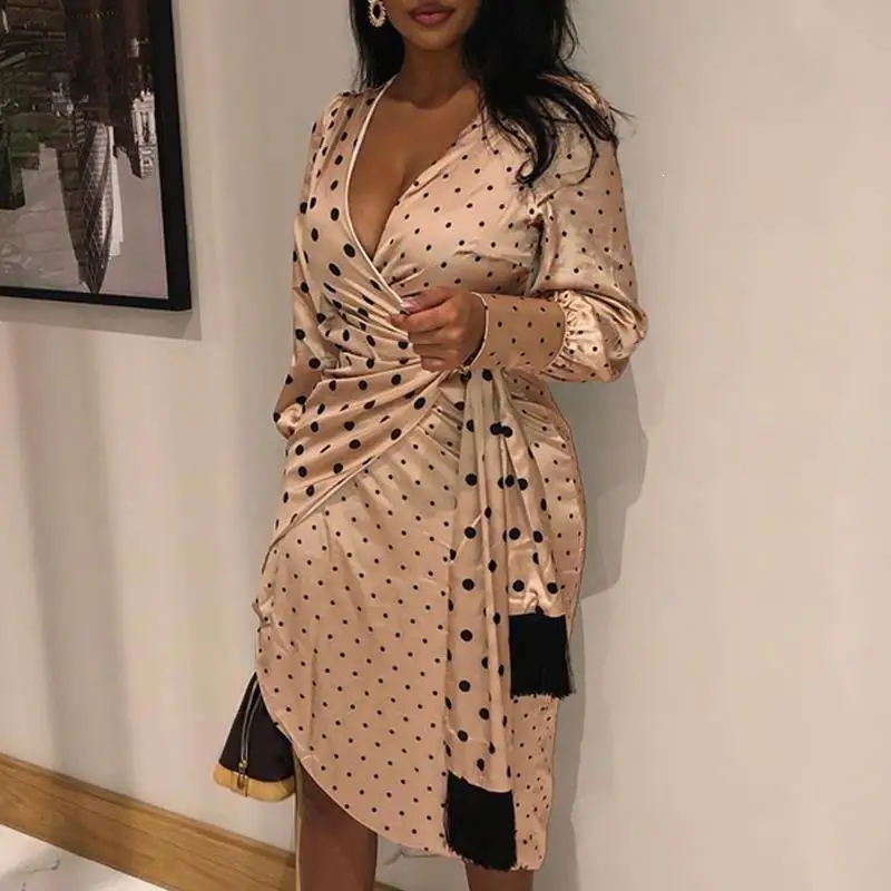 Женское платье миди с длинным рукавом и v образным вырезом Необычные Вечерние