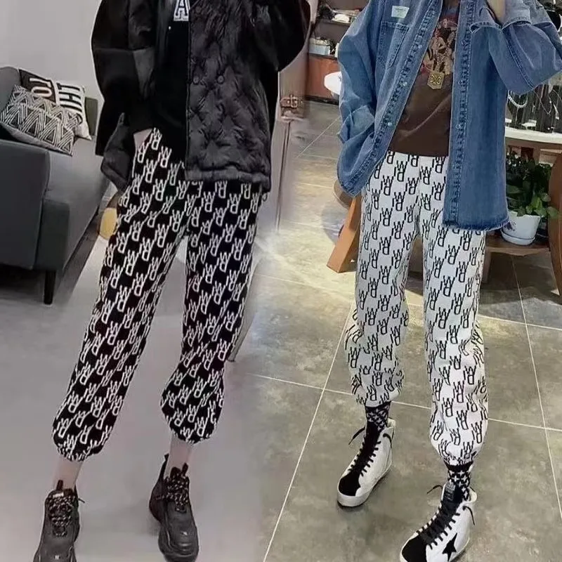 

Брюки женские спортивные с буквенным принтом, свободные штаны-шаровары, стрейч и прохладный ветер, брюки-султанки, весна-лето
