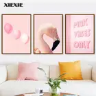 Картина на холсте с розовым фламинго, искусственными перьями, Настенная картина в скандинавском стиле для декора гостиной