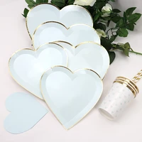 40pcslot blue heart shaped disposable tableware set party paper plate cup wedding decor birthday valentines day baby shower