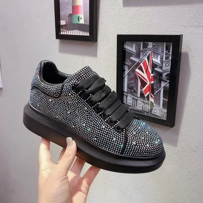 Color Bling Ручной работы женские черный, серебристый цвет с украшением в виде кристаллов кроссовки со шнурками модные стразы кроссовки на платформе женская мягкая подошва весенне-осенняя обувь - Цвет: Color Bling