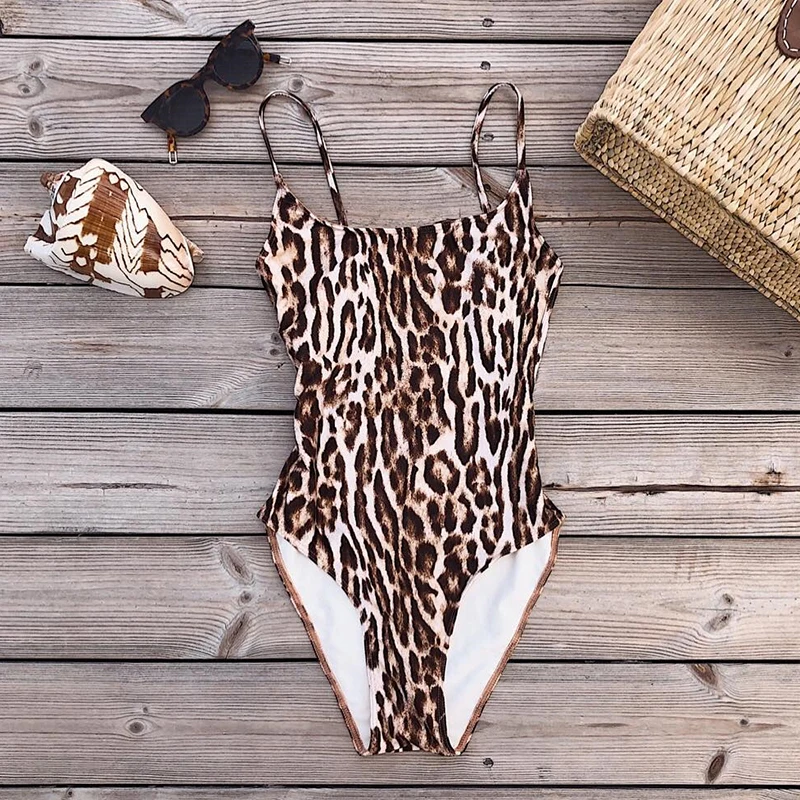 Сексуальный купальник с леопардовым принтом Цельный открытой спиной женский в