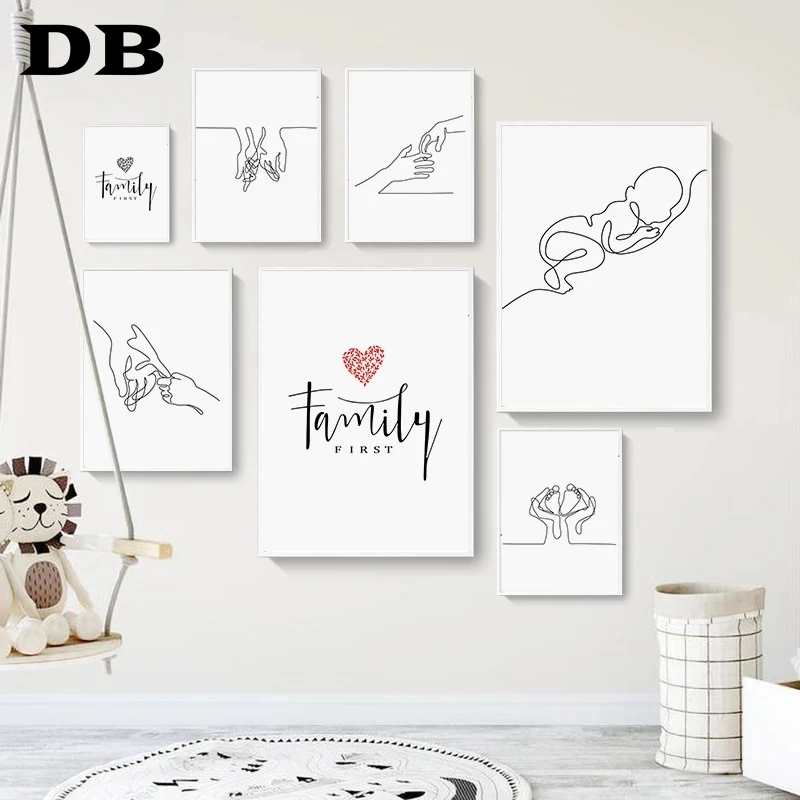 

Hand In Hand Canvas Painting Family Quotes Nursery Wall Art Poster Print Minimalist Picture Kids Living Room Modern Home Decor