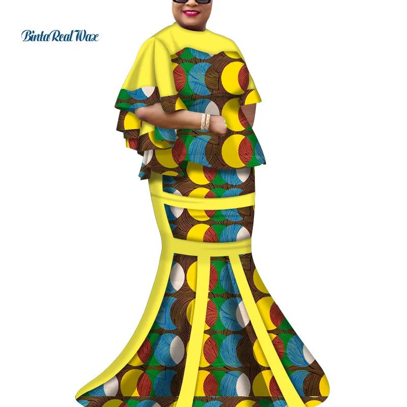 

New Bazin Riche African Women Clothes Tops and Maxi Long Skirt Sets for Women Dashiki 2 Piece Skirt Sets Party Clothing WY6503