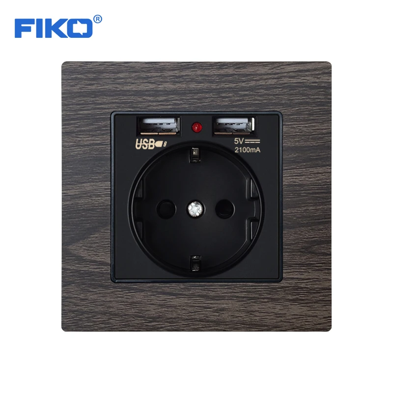 

FIKO Wall Socket Power 16A EU Standard Outlet With 2A Dual USB Charger Port for Mobile Phone Gold Aluminum alloy USB Socket
