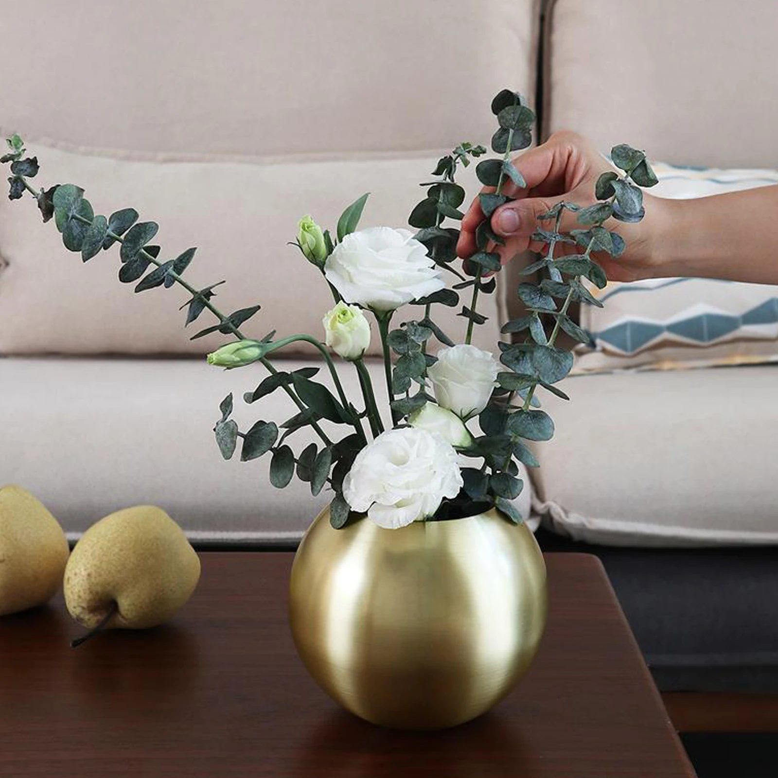 

Round Flower Vase Stainless Steel Bowl Urn Plant Pot Dried Flower Filler Table Decors for Home Living Room Centerpieces Decor