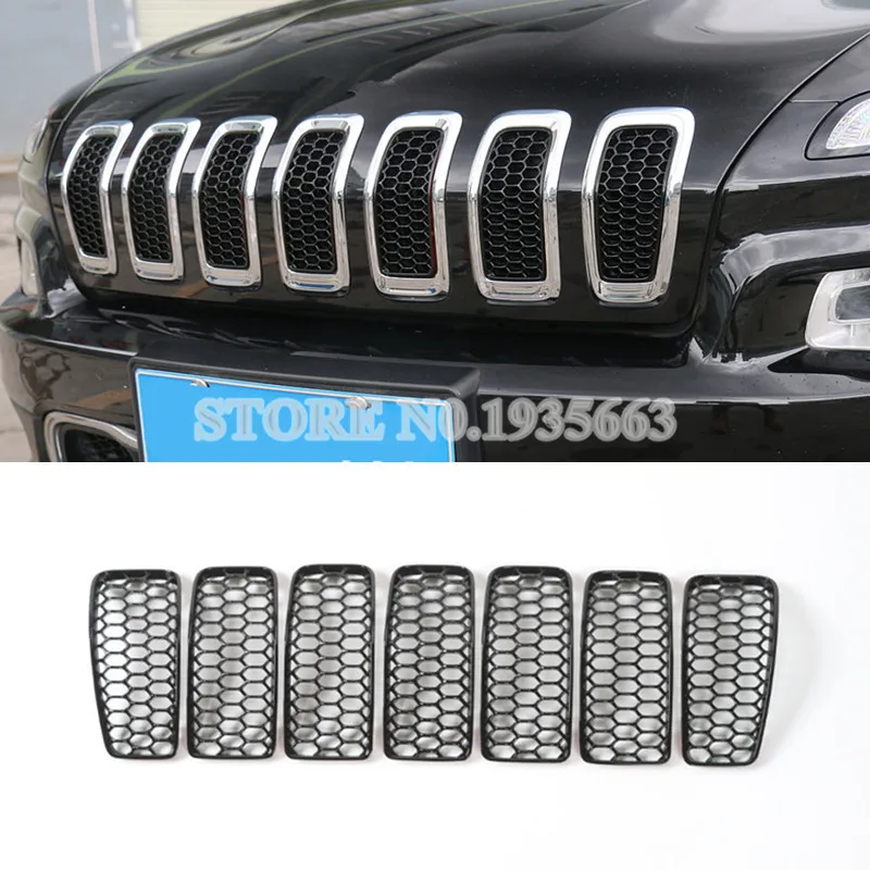 Решетчатая накладка на решетку для Jeep Cherokee черная/Серебристая/красная 2014 2016