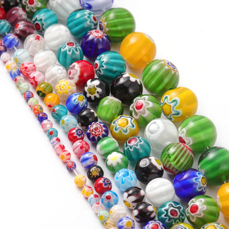 

4 6 8 10 12 14mm Millefiori Flower Stripe Murano Lampwork Glass Beads Loose Spacer Beads For DIY Bracelet Making Jewelry Finding