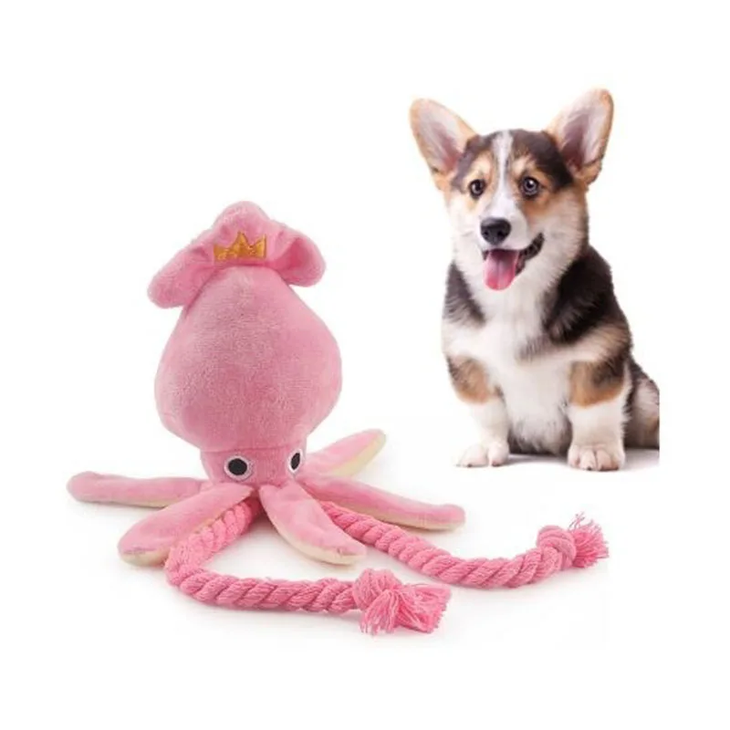

Pet Plush Toy Pink Octopus Squeaks and Squeaks with Rope Knot Gnaws Interactive Training Toy Cat and Dog Rope Knot Molar Toy