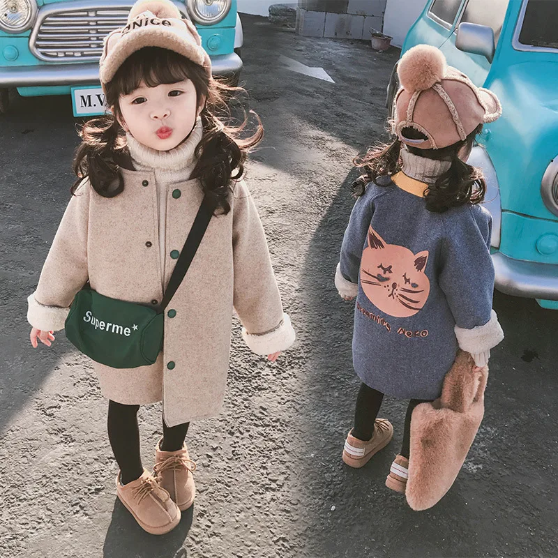

2021 New Autumn And Winter Models Girls Mid-Length Coat Children Cute Printing Winter Coat Children Clothing