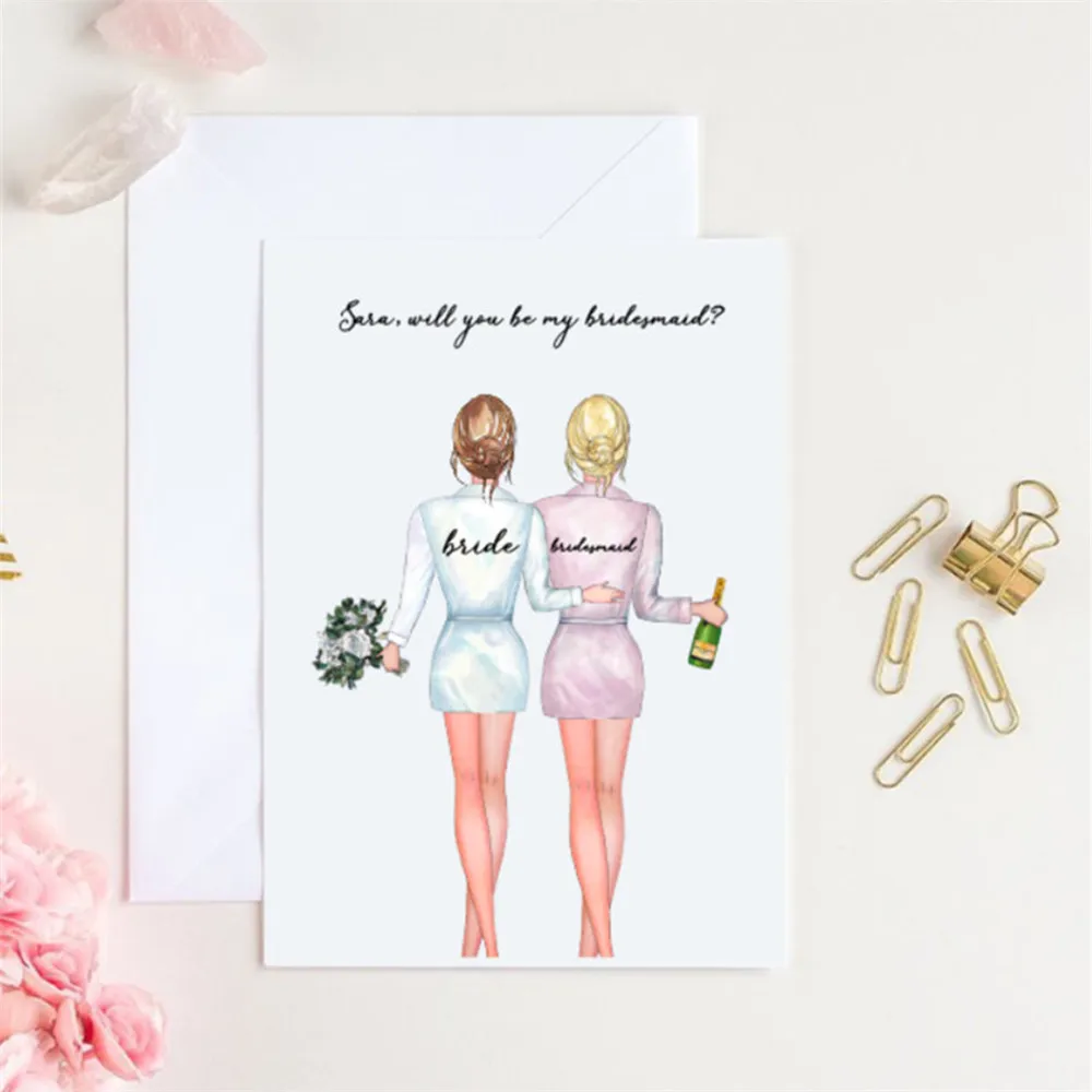5 шт./партия уникальные Пригласительные открытки на свадьбу будут моей подружкой