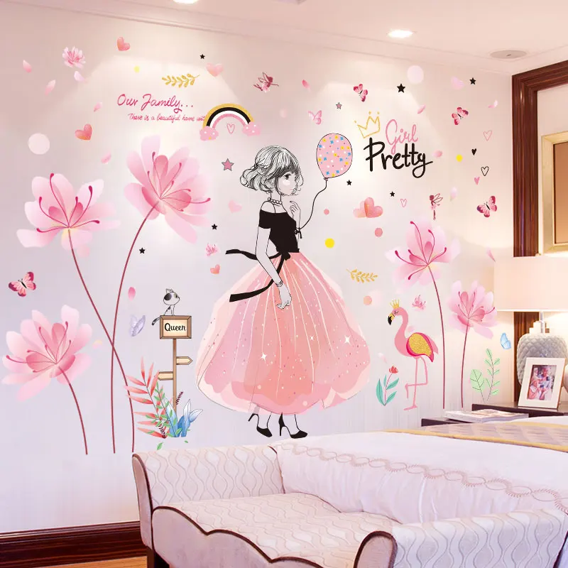 

[shijuekongjian] Pink Color Flowers Wall Stickers DIY Cartoon Girl Wall Decals for Kids Room Baby Bedroom Nursery Decoration
