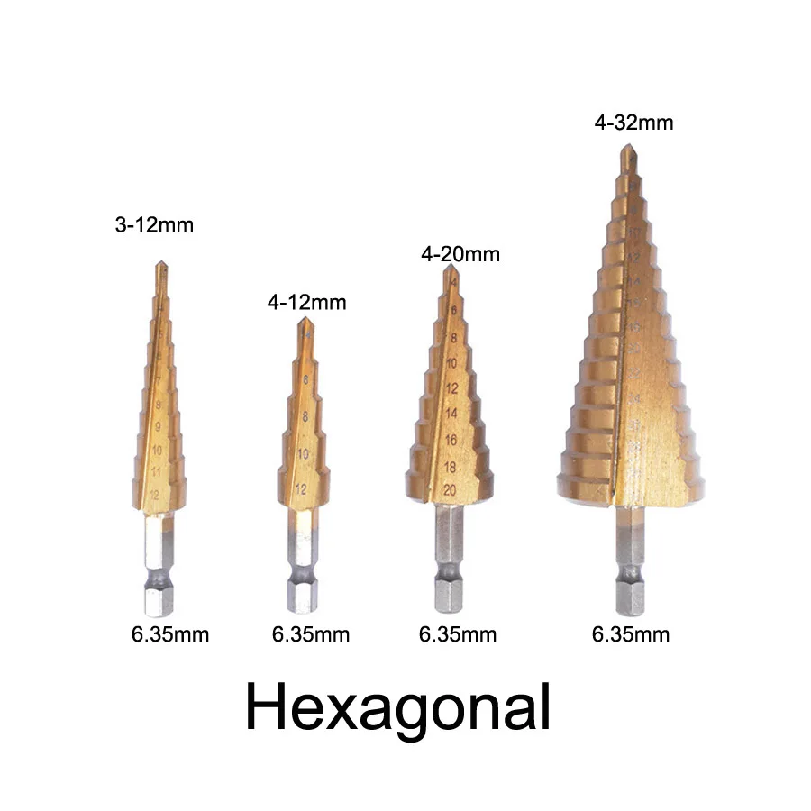 Ступенчатое сверло из быстрорежущей стали с титановым покрытием 3 12 мм 4 32