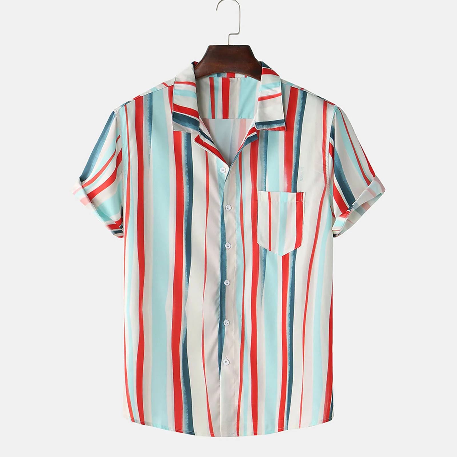 

Рубашки для мужчин 2021, модная Повседневная Блузка с карманами и коротким рукавом, летняя пляжная рубашка, Мужская одежда, рубашки