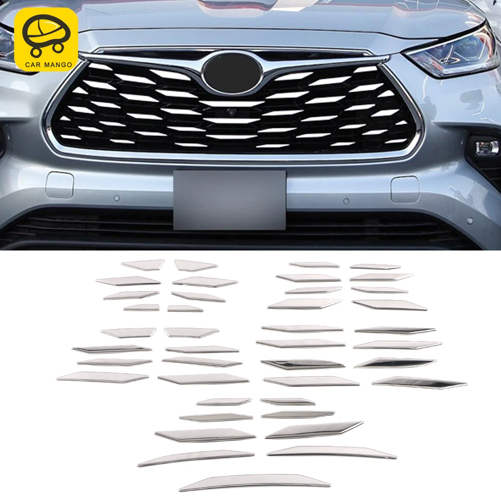 

CarMango for Toyota Highlander XU70 2020-2022 Car Accessories Front Grills Stainless Grille Chrome Pad Cover Trim Sticker Frame