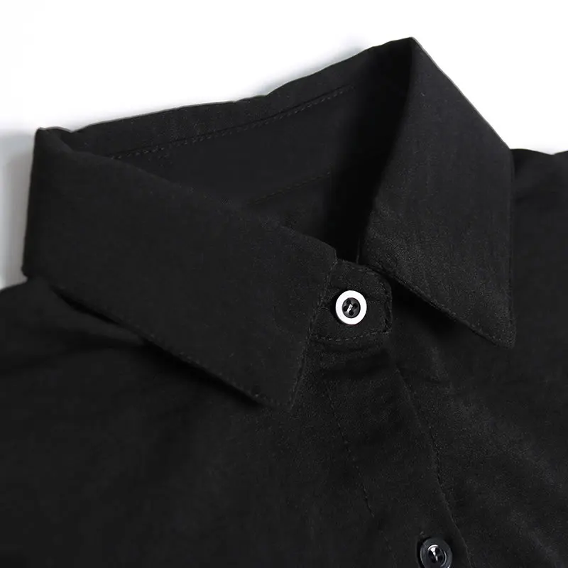 Женское Сетчатое платье XITAO черное Повседневное миди с отложным воротником и