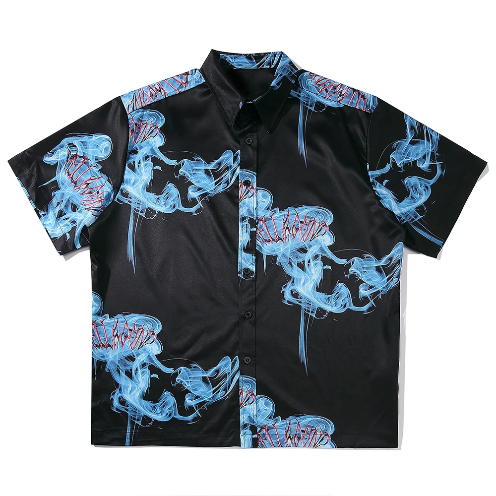 Гавайская пляжная рубашка с голубым дымчатым принтом для мужчин и женщин уличная