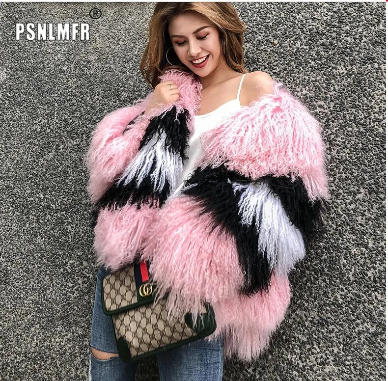 Рождественское яркое роскошное лоскутное Свободное пальто из натурального меха