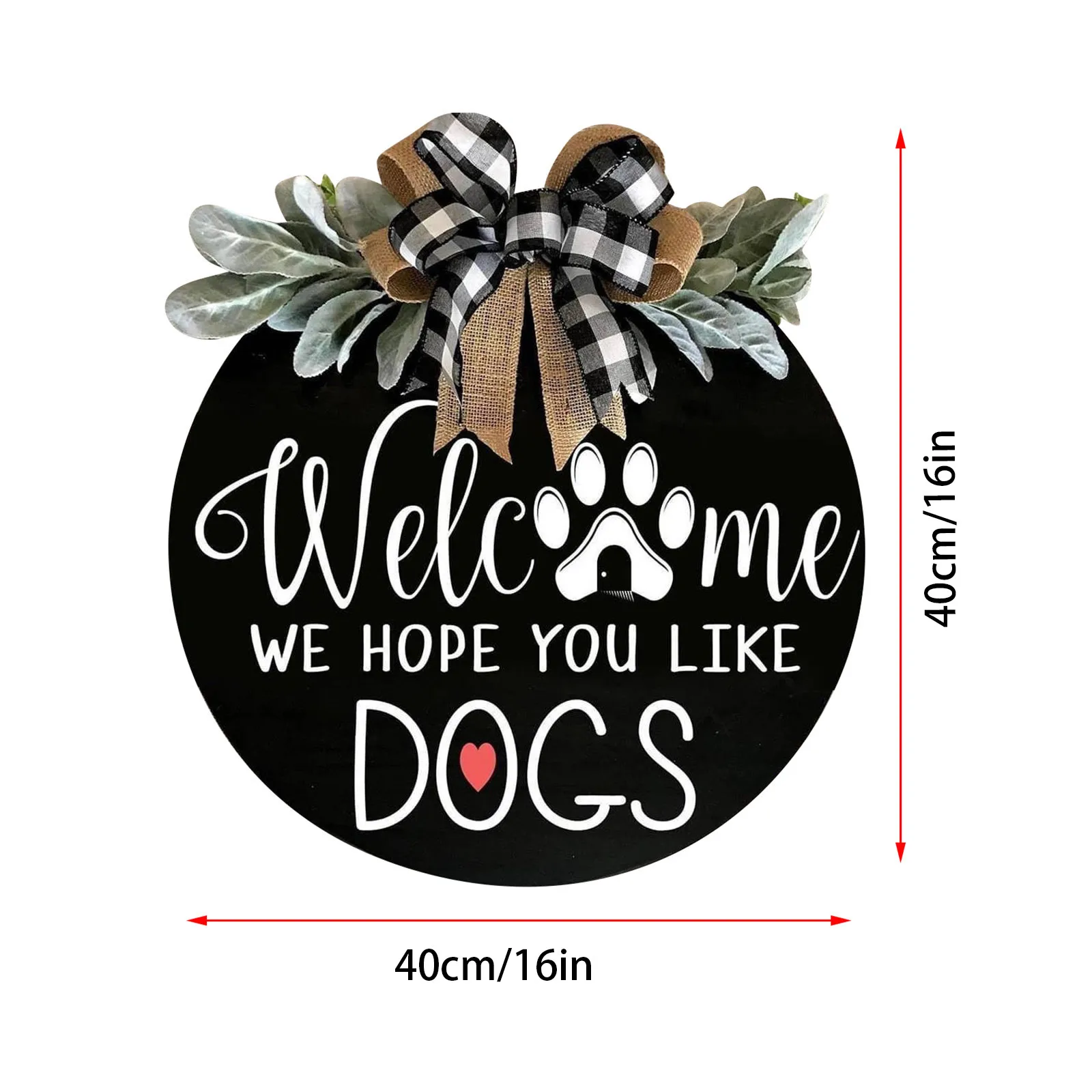 

35@ Welcome Sign Wreath Front Door Hanger With Bow 16 Inch Round Outdoor Hanging Vertical Sign Home Decoration
