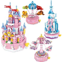 new amusement park fantasy princess castle spin music box 319pcs diy little blocks puzzle girl toy gift